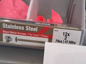 lot 1405 image: Lot of (155) Hillman Stainless Steel Sheet Metal Screws 12x2  Pan Head  Phillips Drive #H823324