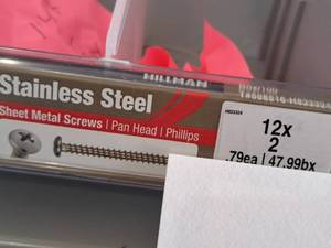 lot 1405A image: Lot of (100) Hillman Stainless Steel Sheet Metal Screws 12x2  Pan Head  Phillips Drive #H823324