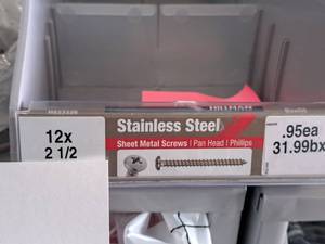lot 1406 image: Lot of (100) Hillman Stainless Steel Sheet Metal Screws 12x2-12  Pan Head  Phillips Drive #H823326