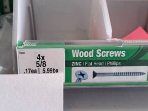 lot 1411 image: Lot of (250) Hillman Zinc Wood Screws 4x58  Flat Head  Phillips Drive #H40000