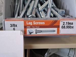 lot 1423 image: Lot of (46) Hillman Zinc Lag Screws 38x6  Hex Head #H230107