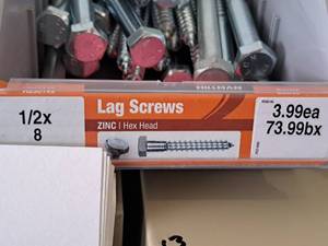 lot 1427 image: Lot of (36) Hillman Zinc Lag Screws 12x8  Hex Head #H230149