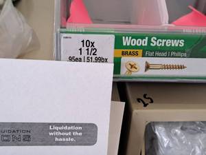 lot 1432 image: Lot of (150) Hillman Brass Wood Screws 10x1-12  Flat Head  Phillips Drive #H385754