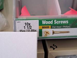 lot 1433 image: Lot of (200) Hillman Brass Wood Screws 10x1-12  Flat Head  Phillips Drive #H385754