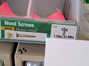 lot 1434 image: Lot of (111) Hillman Brass Wood Screws 10x2  Flat Head  Phillips Drive #H385758