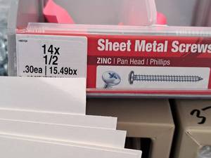lot 1439 image: Lot of (320) Hillman Zinc Sheet Metal Screws 14x12  Pan Head  Phillips Drive #H80104