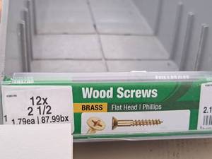 lot 1441 image: Lot of (100) Hillman Brass Wood Screws 12x2-12  Flat Head  Phillips Drive #H385780