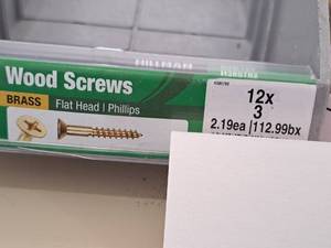 lot 1442 image: Lot of (90) Hillman Brass Wood Screws 12x3  Flat Head  Phillips Drive #H385782
