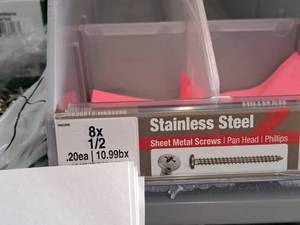 lot 1445 image: Lot of (250) Hillman Stainless Steel Sheet Metal Screws 8x12  Pan Head  Phillips Drive #H823250