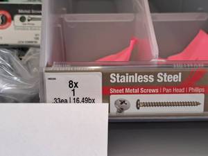 lot 1449 image: Lot of (200) Hillman Stainless Steel Sheet Metal Screws 8x1  Pan Head  Phillips Drive #H823266
