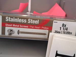 lot 1451 image: Lot of (200) Hillman Stainless Steel Sheet Metal Screws 8x1-14  Pan Head  Phillips Drive #H823268