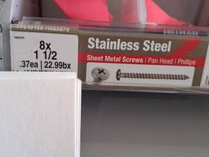 lot 1452 image: Lot of (175) Hillman Stainless Steel Sheet Metal Screws 8x1-12  Pan Head  Phillips Drive #H823270