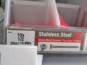 lot 1457 image: Lot of (230) Hillman Stainless Steel Sheet Metal Screws 10x12  Pan Head  Phillips Drive #H823284