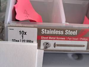 lot 1459 image: Lot of (180) Hillman Stainless Steel Sheet Metal Screws 10x1  Pan Head  Phillips Drive #H823292