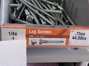 lot 1466 image: Lot of (100) Hillman Zinc Lag Screws 14x4  Hex Head #H230027