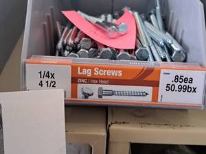 lot 1469 image: Lot of (92) Hillman Zinc Lag Screws 14x4-12  Hex Head #H230030