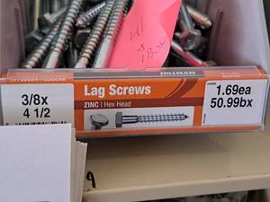 lot 1479 image: Lot of (50) Hillman Zinc Lag Screws 38x4-12  Hex Head #H230098
