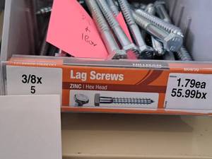 lot 1483 image: Lot of (50) Hillman Zinc Lag Screws 38x5  Hex Head #H230101