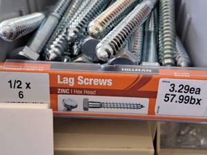 lot 1484 image: Lot of (26) Hillman Zinc Lag Screws 12x6  Hex Head #H230143