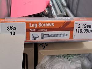 lot 1496 image: Lot of (25) Hillman Zinc Lag Screws 38x10  Hex Head #H230115