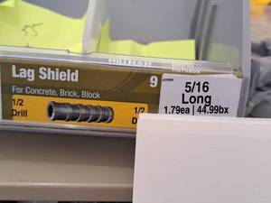lot 1499 image: Lot of (70) Hillman 516 Long Lag Screw Shield  12 Drill  For Concrete, Brick, Block #H370209