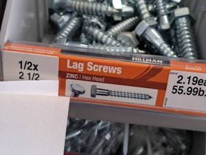 lot 1512 image: Lot of (50) Hillman Zinc Lag Screws 12x2-12  Hex Head #H230122