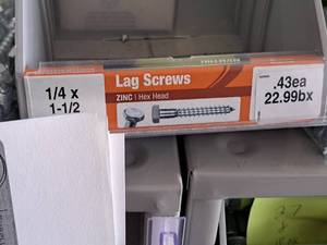 lot 1524 image: Lot of (155) Hillman Galvanized Lag Screws 14x1-12  Hex Head #H230009
