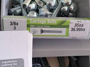lot 1530 image: Lot of (38) Hillman Zinc Carriage Bolts 38-16x3  Coarse Thread #H240168