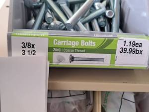 lot 1535 image: Lot of (41) Hillman Zinc Carriage Bolts 38x3-12  Coarse Thread #H240174