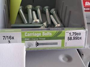 lot 1534 image: Lot of (50) Hillman Zinc Carriage Bolts 716-14x3  Coarse Thread #H240243