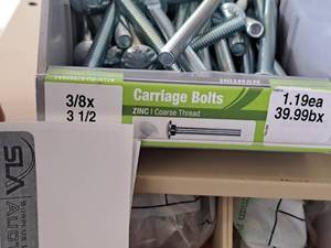 lot 1536 image: Lot of (50) Hillman Zinc Carriage Bolts 38x3-12  Coarse Thread #H240174