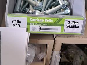 lot 1537 image: Lot of (28) Hillman Zinc Carriage Bolts 716-14x3-12  Coarse Thread #H240246