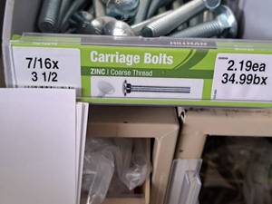 lot 1538 image: Lot of (25) Hillman Zinc Carriage Bolts 716-14x3-12  Coarse Thread #H240246