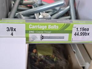 lot 1540 image: Lot of (50) Hillman Zinc Carriage Bolts 38-16x4  Coarse Thread #H240180