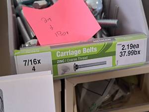 lot 1542 image: Lot of (29) Hillman Zinc Carriage Bolts 716x4  Coarse Thread #H240249