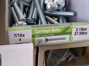 lot 1543 image: Lot of (25) Hillman Zinc Carriage Bolts 716x4  Coarse Thread #H240249