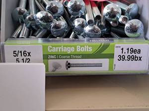 lot 1546 image: Lot of (69) Hillman Zinc Carriage Bolts 516-18x5-12  Coarse Thread #H240123