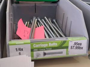 lot 1552 image: Lot of (17) Hillman Zinc Carriage Bolts 14x6  Coarse Thread #H240060