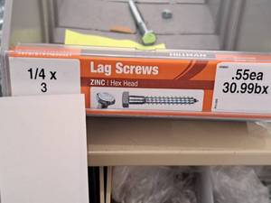 lot 1564 image: Lot of (100) Hillman Zinc Lag Screws 14x3  Hex Head #H230021