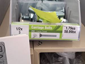 lot 1569 image: Lot of (36) Hillman Zinc Carriage Bolts 12x3  Coarse Thread #H240305