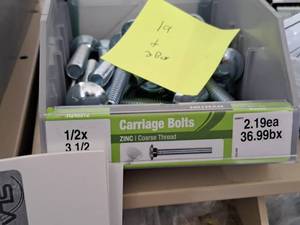 lot 1573 image: Lot of (19) Hillman Zinc Carriage Bolts 12x3-12  Coarse Thread #H240312
