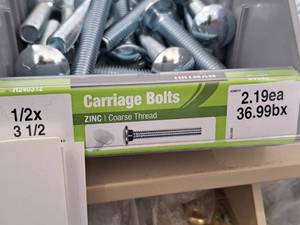 lot 1574 image: Lot of (25) Hillman Zinc Carriage Bolts 12x3-12  Coarse Thread #H240312