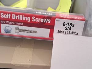 lot 1580 image: Lot of (300) Hillman Self Drilling Screws 8-18x34  Hex Washer Head #H560316