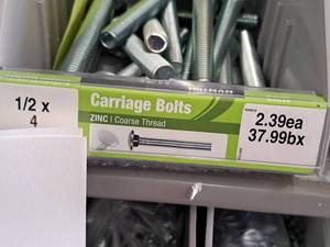 lot 1582 image: Lot of (25) Hillman Zinc Carriage Bolts 12x4  Coarse Thread #H240318