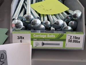 lot 1587 image: Lot of (51) Hillman Zinc Carriage Bolts 38-16x6  Coarse Thread #H240192