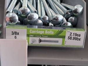 lot 1588 image: Lot of (50) Hillman Zinc Carriage Bolts 38-16x6  Coarse Thread #H240192