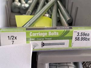 lot 1589 image: Lot of (19) Hillman Zinc Carriage Bolts 12x7  Coarse Thread #H240336