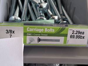 lot 1590 image: Lot of (57) Hillman Zinc Carriage Bolts 38x7  Coarse Thread #H240198