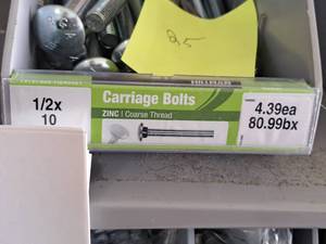 lot 1591 image: Lot of (25) Hillman Zinc Carriage Bolts 12x10  Coarse Thread #H240351