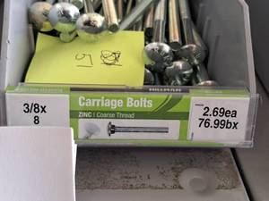 lot 1592 image: Lot of (51) Hillman Zinc Carriage Bolts 38x8  Coarse Thread #H240204
